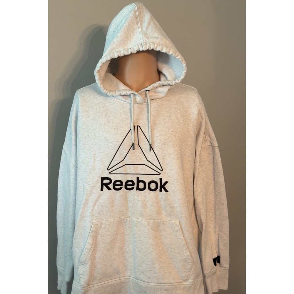 Reebok Logo White Pullover Hoodie Drawstring Kangaroo Pocket Men's XL